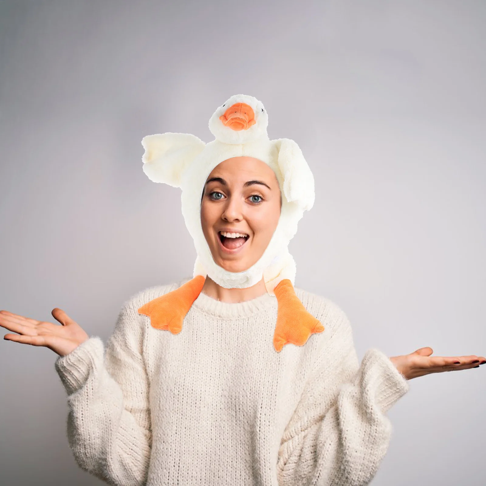 

White Goose Hat Adorable Party Hat Festival Cosplay Headdress Comfortable PP Cotton Material Creative Photo Prop Gift for Family