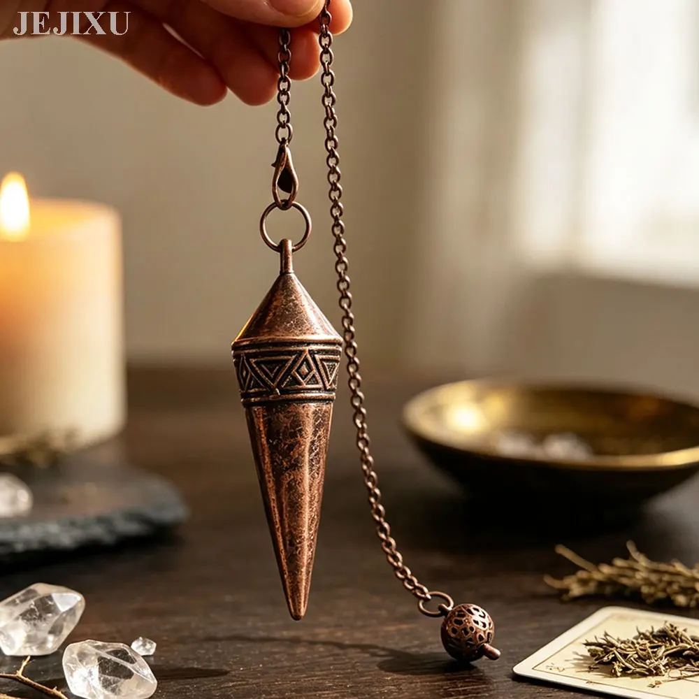 Antikes, schweres Kupfer-Metall-Pendel für Wahrsage, Wünschelruten, Heilung, Energiepunkt, Hexerei, lange Geisterpendel, Scrying Pendulos X471 – Detail 4