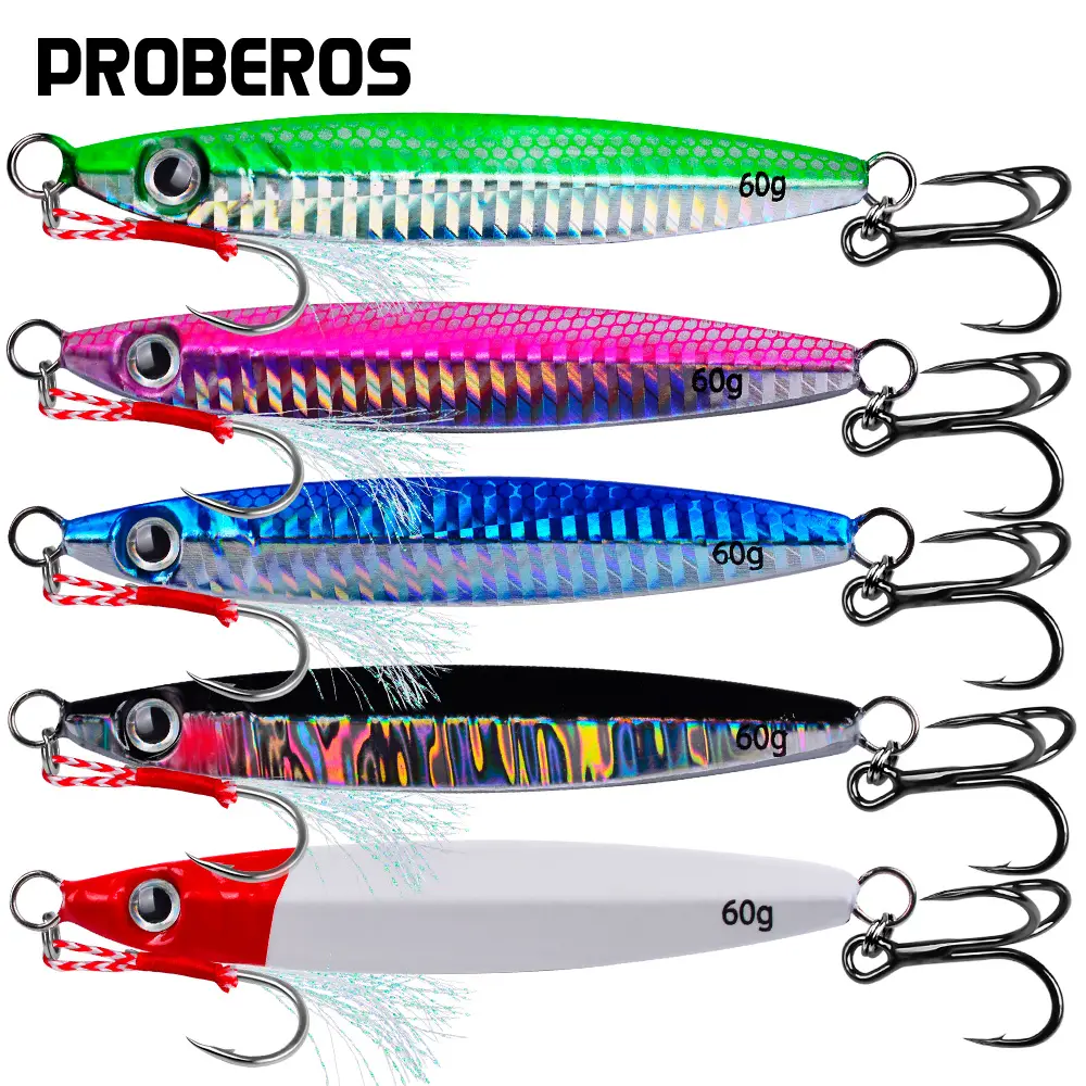 Proberos 5 pçs 3d olhos metal gabarito isca 10g 15g 20g 30g 40g 60g isca biônica de água salgada costa fundição isca de pesca equipamento de pesca