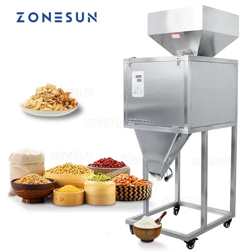 

ZONESUN 50-9999g Semi-automatic Dry Powder Granule Rice Materials Filling Weighing Machine Food Granule Filler Packing Machinery