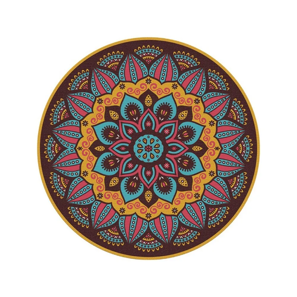 سجادة ماندالا ذات منطقة مستديرة لغرفة المعيشة وغرفة النوم بجانب السرير والمنزل والفندق وديكور المنزل وسجادة أرضية ناعمة من مزيج القطن