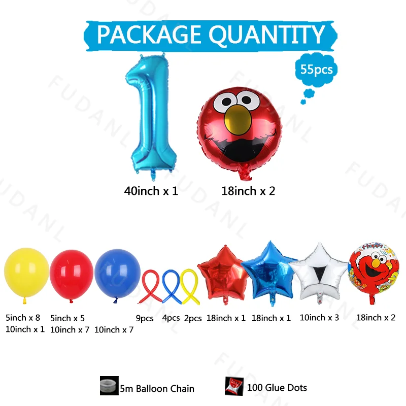 55pcs Sesames Street Theme Party Decor Elmo Balloon Party Supplies Cartoon Foil Balloon Children Happy Birthday Party Decor Toys