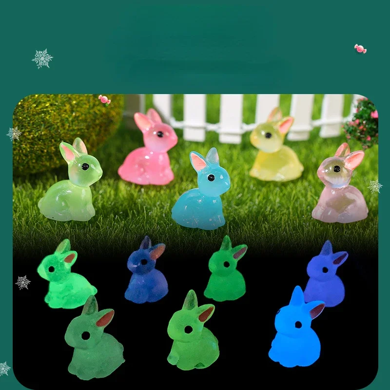 100pcs Cute Luminous Rabbit Bunnies Microlandscape New Fairy Miniature Figurines Home Car Decor Gardening Mini Rabbit Ornaments