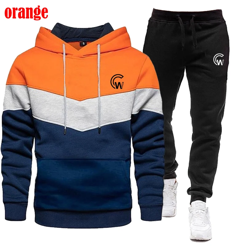 Men\'s sportswear set trend new three color hoodie 2-piece set hooded sweatshirt+sports pants sportswear jogging set