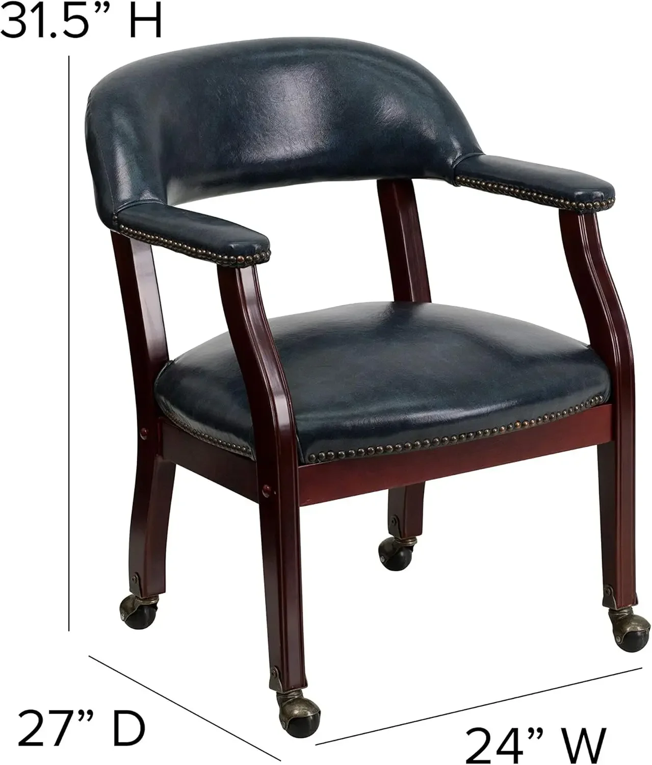 Furniture Sarah Navy Vinyl Luxurious Conference Chair with Accent Nail Trim and Casters