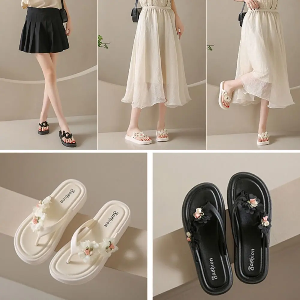 Sweet EVA Flower Flip Flops Anti-Slip Thick Sole Slides Sandals Flat Shoes Beach Slippers Women Summer