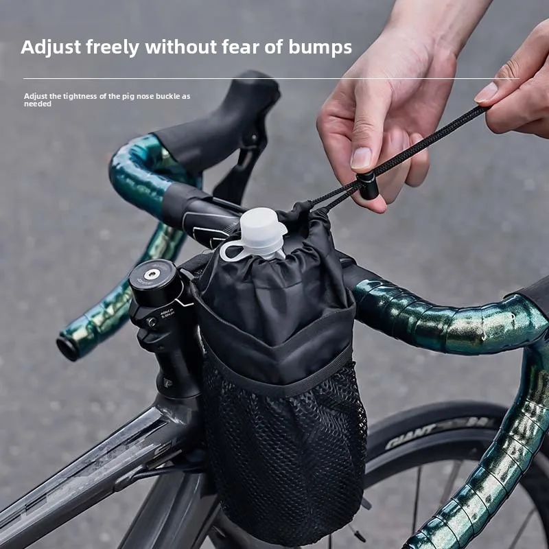 Bike Handlebar Bag with Drawstring Closure and Two Mesh Pockets,Shock-Absorbing Water Bottle Holder for Road and Mountain Bikes