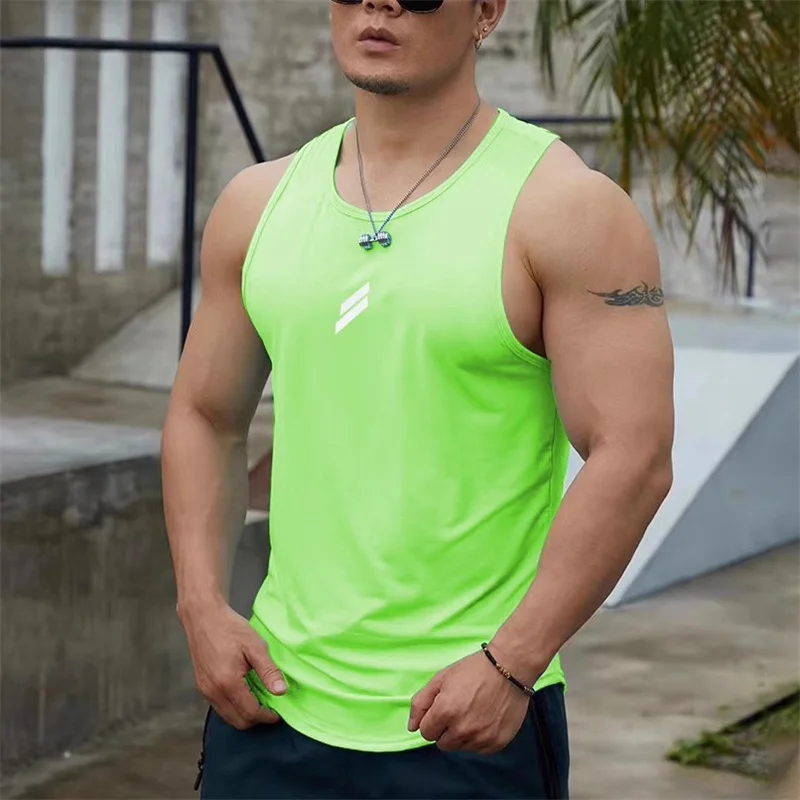 Summer New tank top Men\'s Pullover Round Neck Mesh Bottom Shirt Sports Fitness Top Sleeveless Vest Quick Dry training vest men