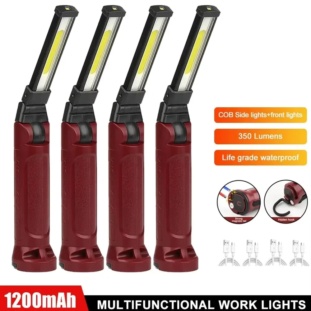 Portable LED Work Light Built-in 1200mAh Rechargeable Flashlight,Red Emergency Light Tail Magnetic Repair Camping Hanging Lamp