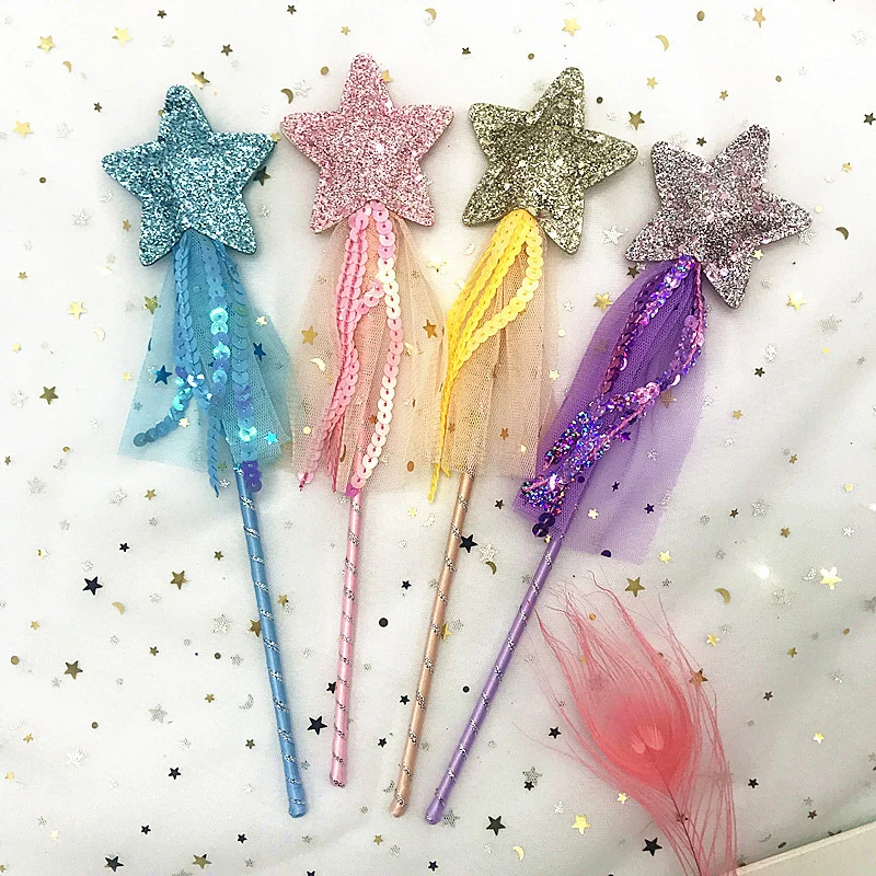 Cute Fairy Wand Dreamlike Five Pointed Star Fairy Wand Kids Magic Stick Girl Birthday Party Gift Halloween Princess Cosplay Prop