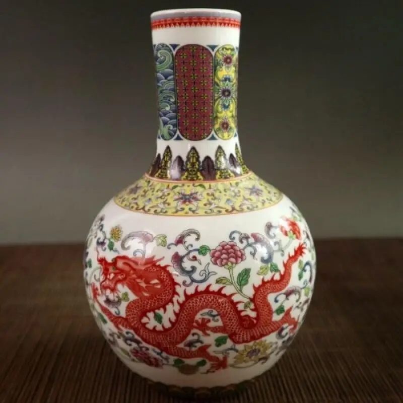 Chinese collection retro crafts Famille rose porcelain dragon phoenix patterns antique ceramic vases home desktop decor ornament