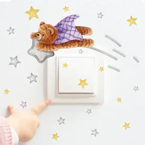 Tecknad Björn Stjärnbrytare Klistermärke För Barn Babyrum Sovrum Dekoration Väggmålning Självhäftande Heminredning Tapet Söta Väggdekaler 10 best sales tapet för babyrummet - №4