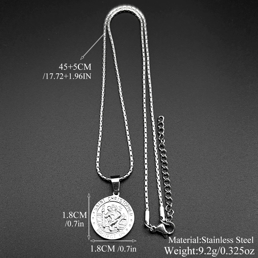 Saint Christopher Protect Us Pendant Necklace for Women Men Stainless Steel Gold Color Catholic Religious Amulet Chain Jewelry view 6
