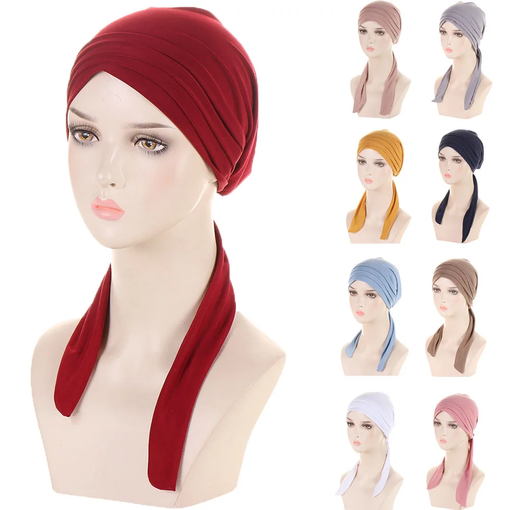 

Women Pre-Tie Headscarf Muslim Hijab Female Turban Cancer Chemo Cap Inner Hat Hair Loss Cover Head Wrap Headwear Stretch Bandana