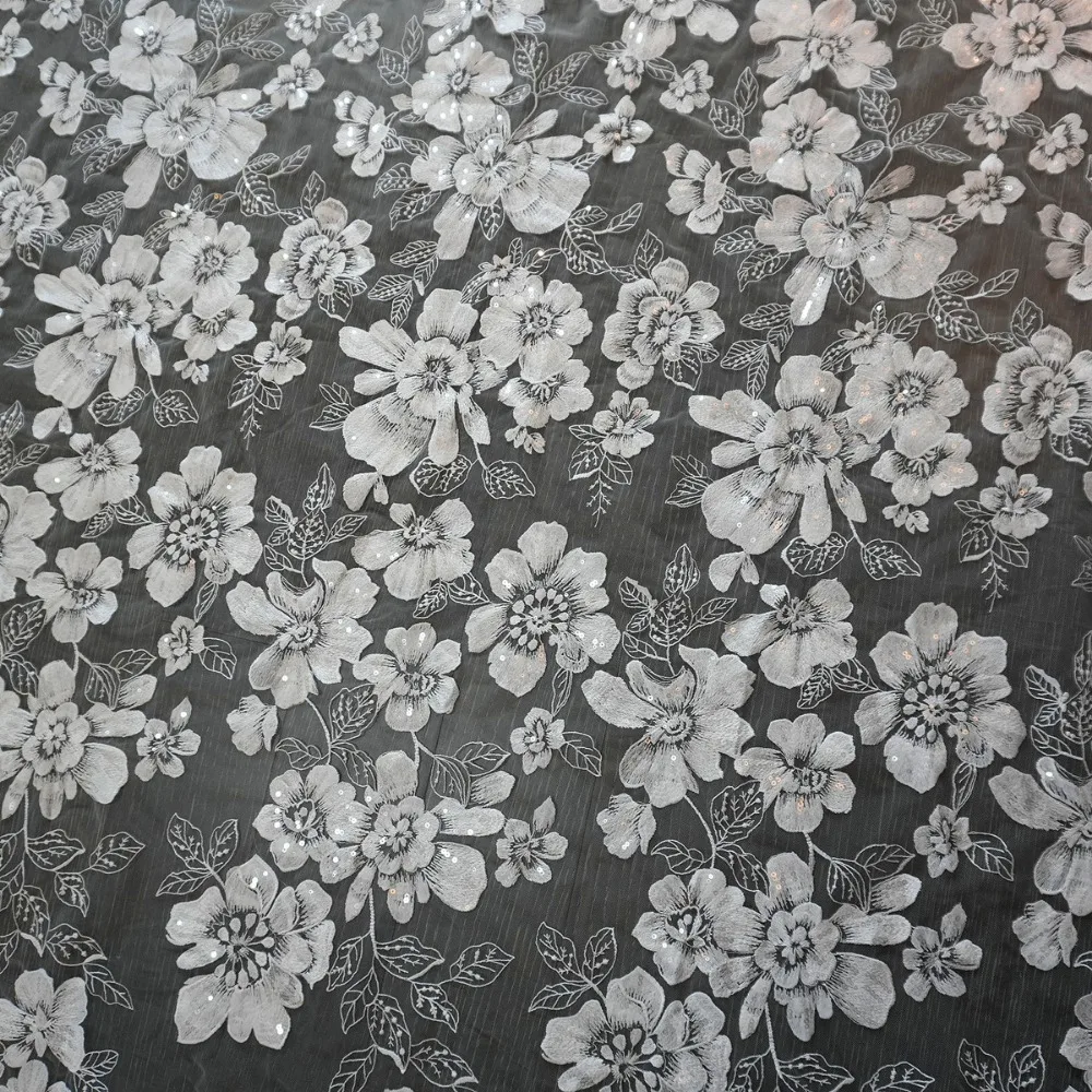 Large Flower Leaf Embroidery Tulle Lace Fabric Hollow Mesh Cloth for Wedding Dress DIY Handmade Sewing Accessories By Yard