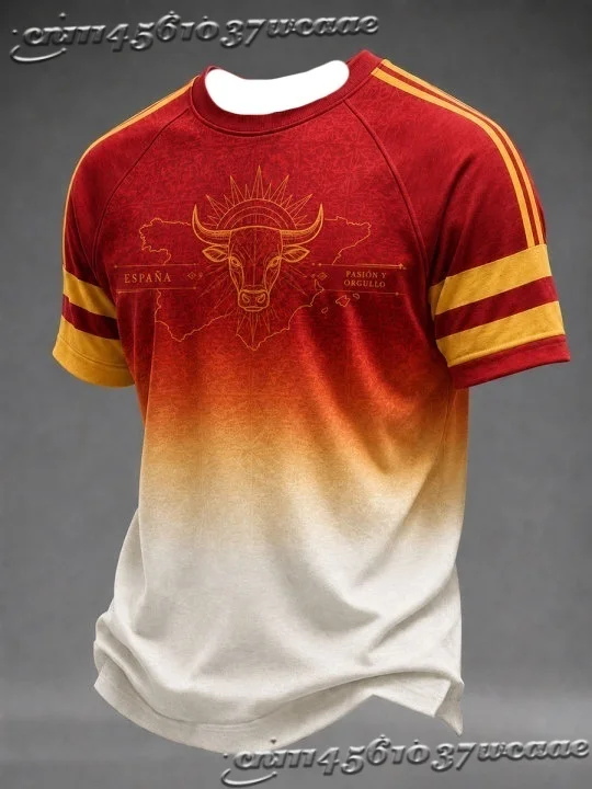 Unisex Spain Fan Soccer Jersey Bull City Building Splash Ink Pattern Background Casual Street Athletic Uniform FamilyMatching