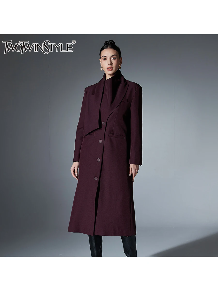 

TWOTWINSTYLE однотонный асимметричный шикарный дизайн Тренч для женщин с круглым вырезом и длинными рукавами темпераментные длинные пальто женская модная одежда
