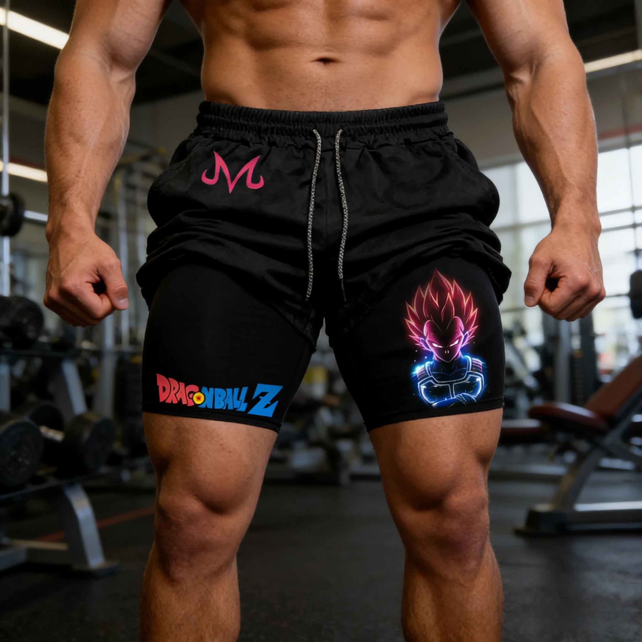 

Летние шорты для спортзала 2-в-1 с принтом Dragon Ball Z Vegeta, 2026 год, мужские, оверсайз, для фитнеса, в стиле ретро, унисекс, спортивные, Y2K