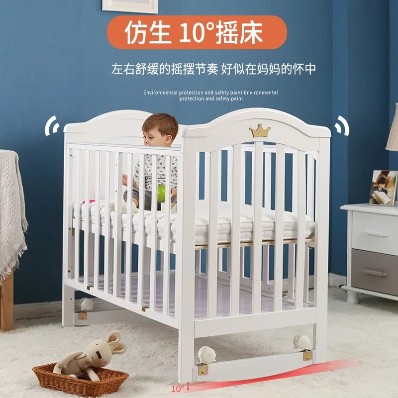 Crib multi-functional solid wood paint white bed neonatal cradle bed 0-3-year-old baby crib with roller