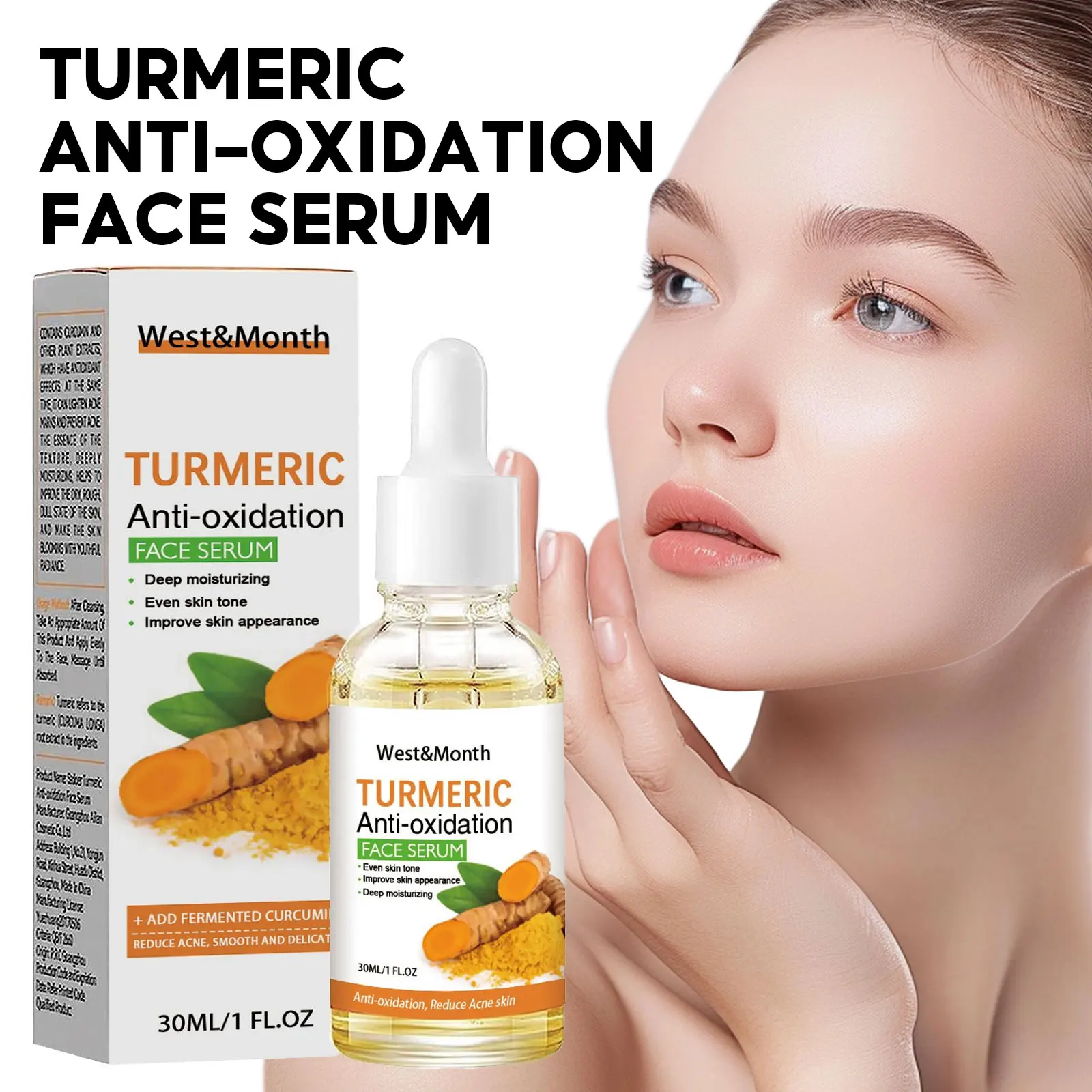 Turmeric Face Serum Fade Melanin Freckle Anti-Oxidant Lighten Acne Marks Brighten Nourish Moisturizing Repair Essence Skin Care