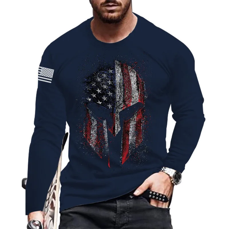 Ulusal bayrak desen kask erkek moda tişörtler ilkbahar sonbahar uzun kollu 3D baskı sokak erkek Tees Tops artı boyutu 6XL