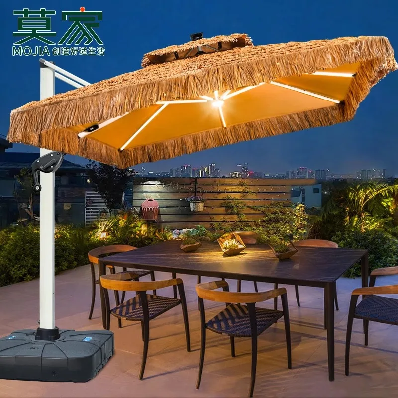 Mojia Outdoor Solar Parasol Garden Garden Large LED Light Day And Night Outdoor Stall Roman Umbrella