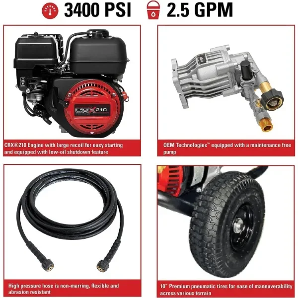 SIMPSON Cleaning CM61083 Clean Machine 3400 PSI Gas Pressure Washer, 2.5 GPM, CRX Engine, Includes Spray Gun