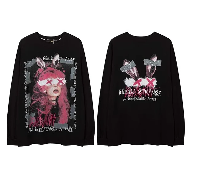 Trendy Oversize Long Sleeve American Ins Style Sweatshirt High Street Round Neck Base Shirt  Loose Hip Hop Top Streetwear Women