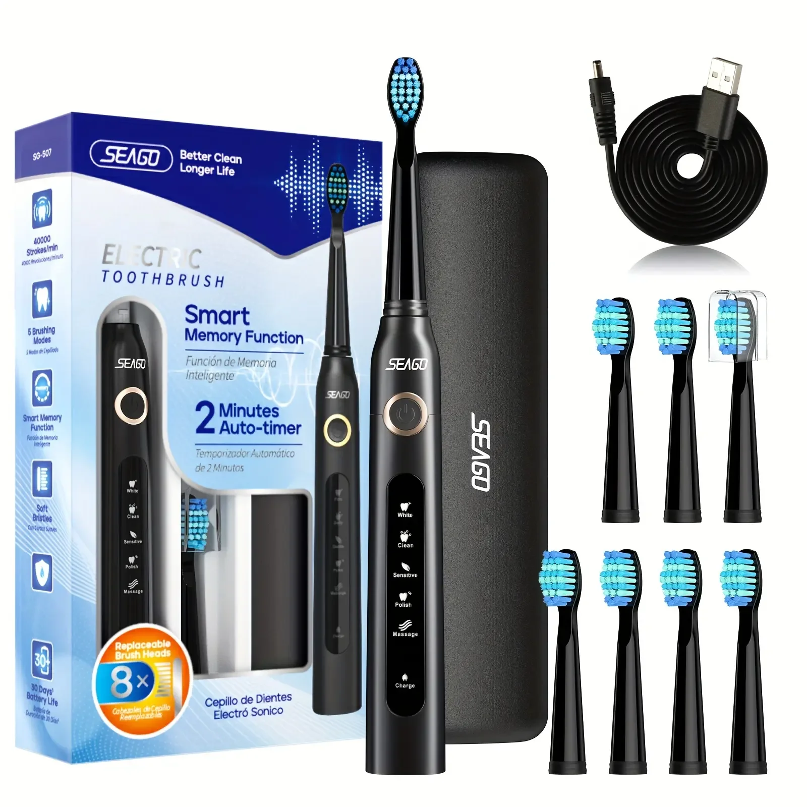 5 modes Cheap BSCI Approved BSCI Seago Rechargeable Sonic Electric Toothbrush For Adult IPX 7 Waterproof Powerful 40000 VPM