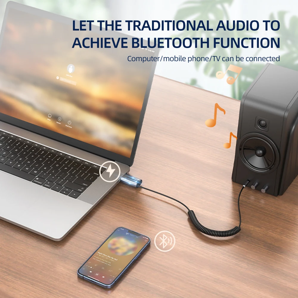 Adaptador auxiliar Bluetooth 5,3 para coche, receptor inalámbrico con Bluetooth, conector USB a Jack de 3,5mm, Audio, música, micrófono, manos