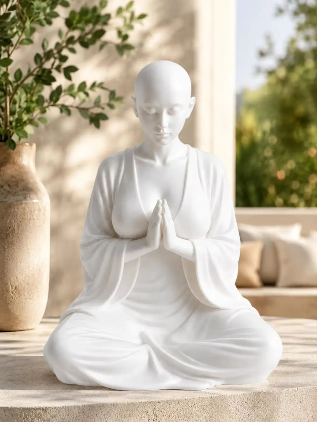 Meditation Woman Statue Prayer Hands Yoga Figurine White Zen Home Decor Shelf Desk Spiritual Ornament Gift