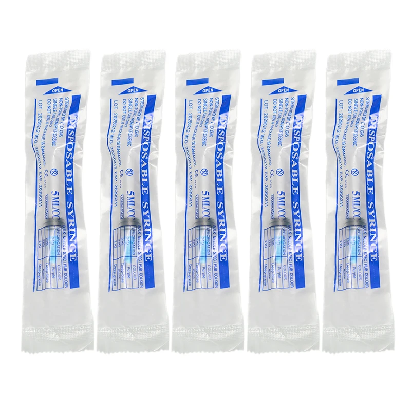 100 seringues stériles Luer Lock de 5 ml avec aiguille 23G de 1 pouce, emballées individuellement pour les laboratoires scientifiques, l'industrie et les animaux de compagnie
