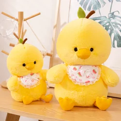 Polluelo amarillo con babero, juguetes de peluche de dibujos animados para niños y niñas, almohada de felpa para dormir, muñecas de peluche encantadoras, decoración de sofá de coche