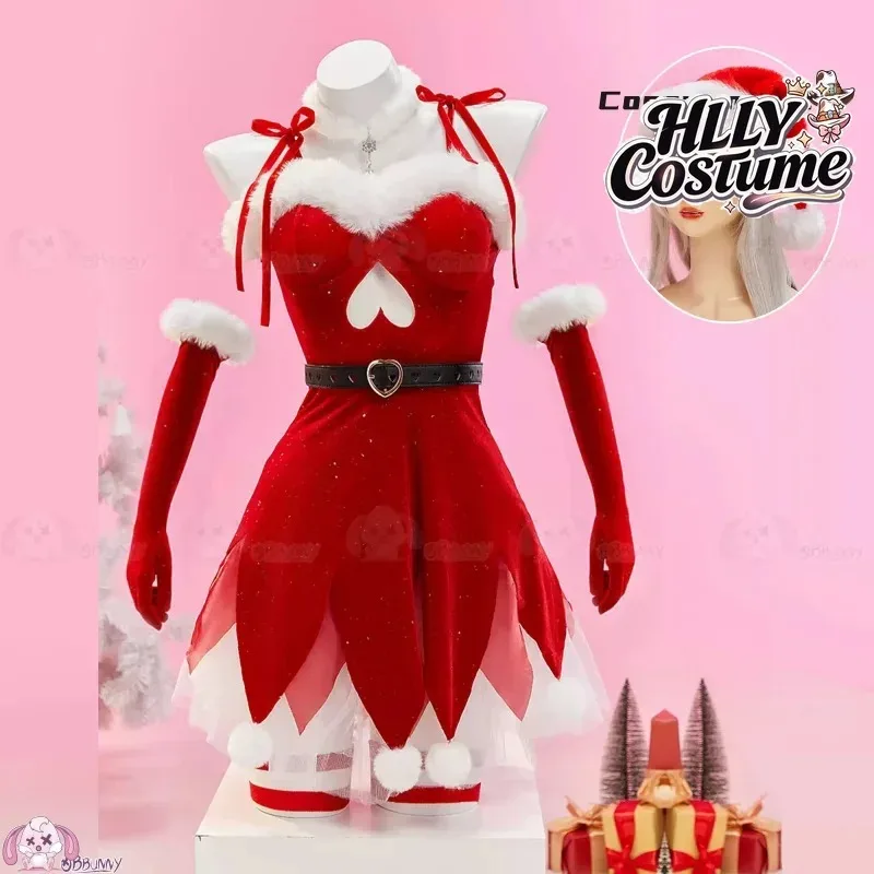Disfraz de Cosplay de Elfo Navideño Rojo con Tirantes de Peluche para Mujer