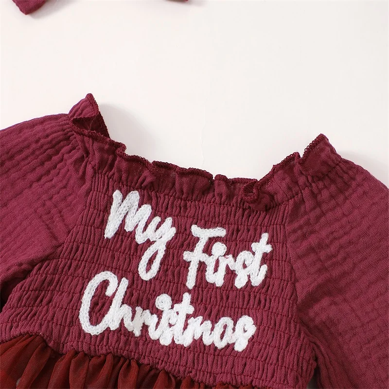 Newborn Baby Girl Christmas Outfit My First Christmas Romper Santa Baby Tulle Dress Headband Infant Xmas Clothes