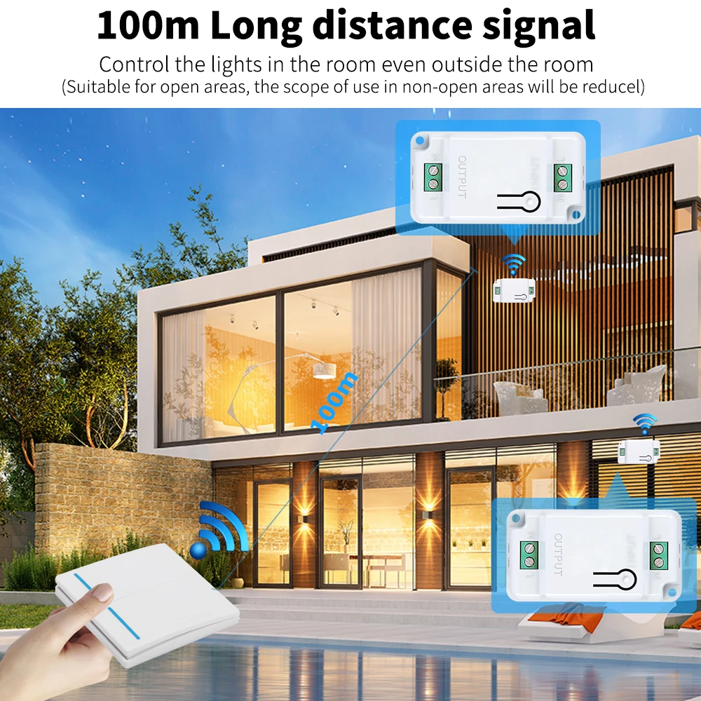 433Mhz Light Switch LED 1/2/3 Gang Push Button Switch Smart Home Wireless Remote Controller 10A 110V 220V Receiver for Lamp LED