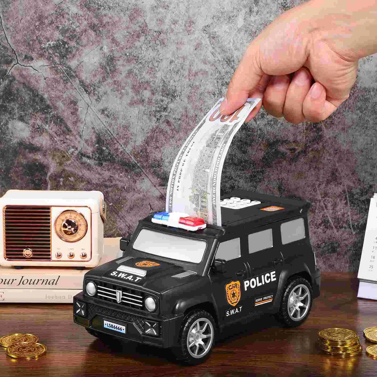 Cartoon ATM Cash Saving Box Money Bank Police Car For Kid Electronic Large Money Box Savings Password Digital Fingerprint Unlock