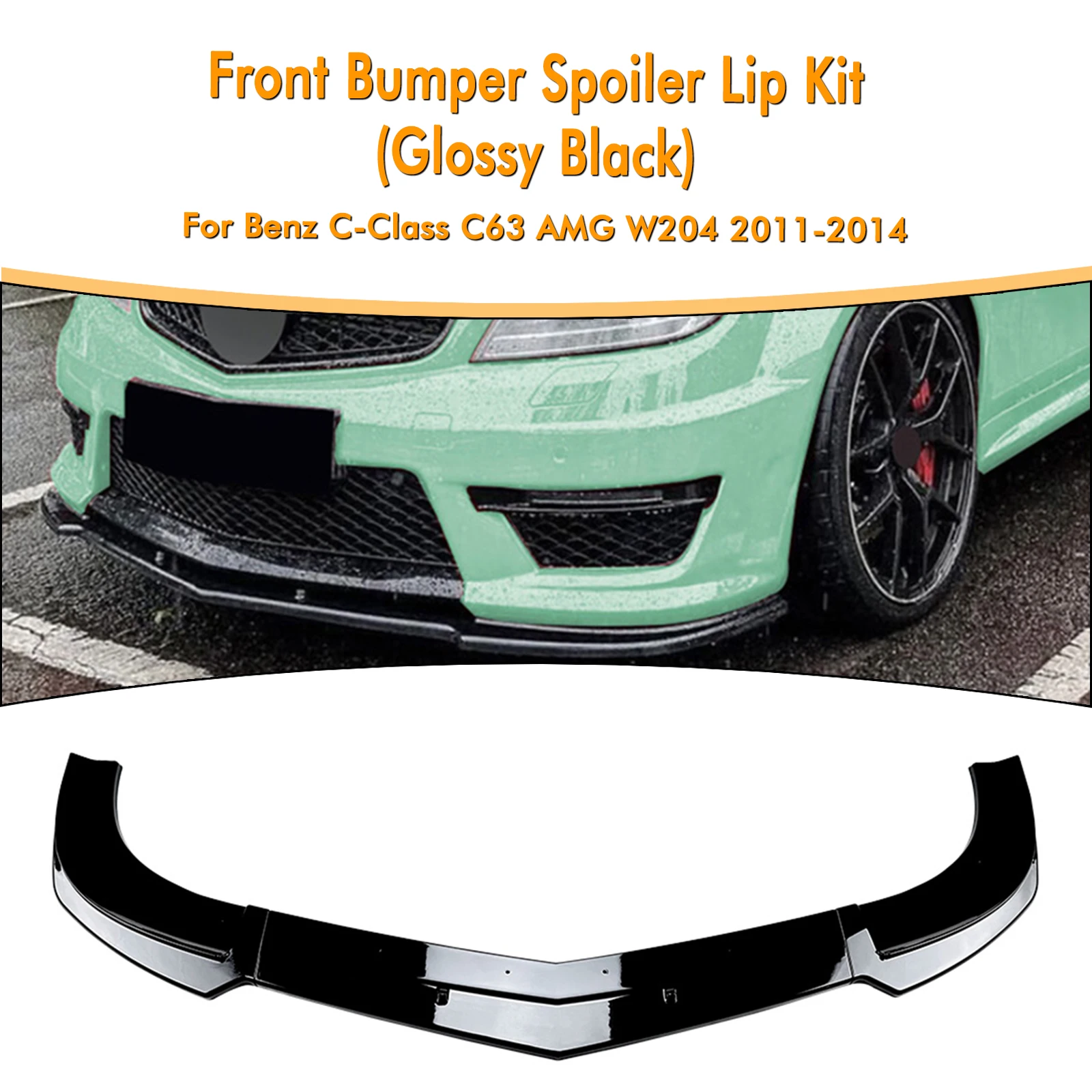 Front Lip Spoiler Lower Splitter Guard For Mercedes Benz W204 C Class C63 AMG Sedan 4 Door 2012-2014