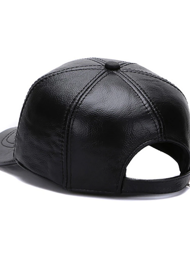 الذكور خريف شتاء حقيقية جلد البقر الحقيقي قبعات البيسبول جديد الرجال عادية الجلد الحقيقي إيرفلاب قبعة الرجال قبعات جلد البقر الحقيقي