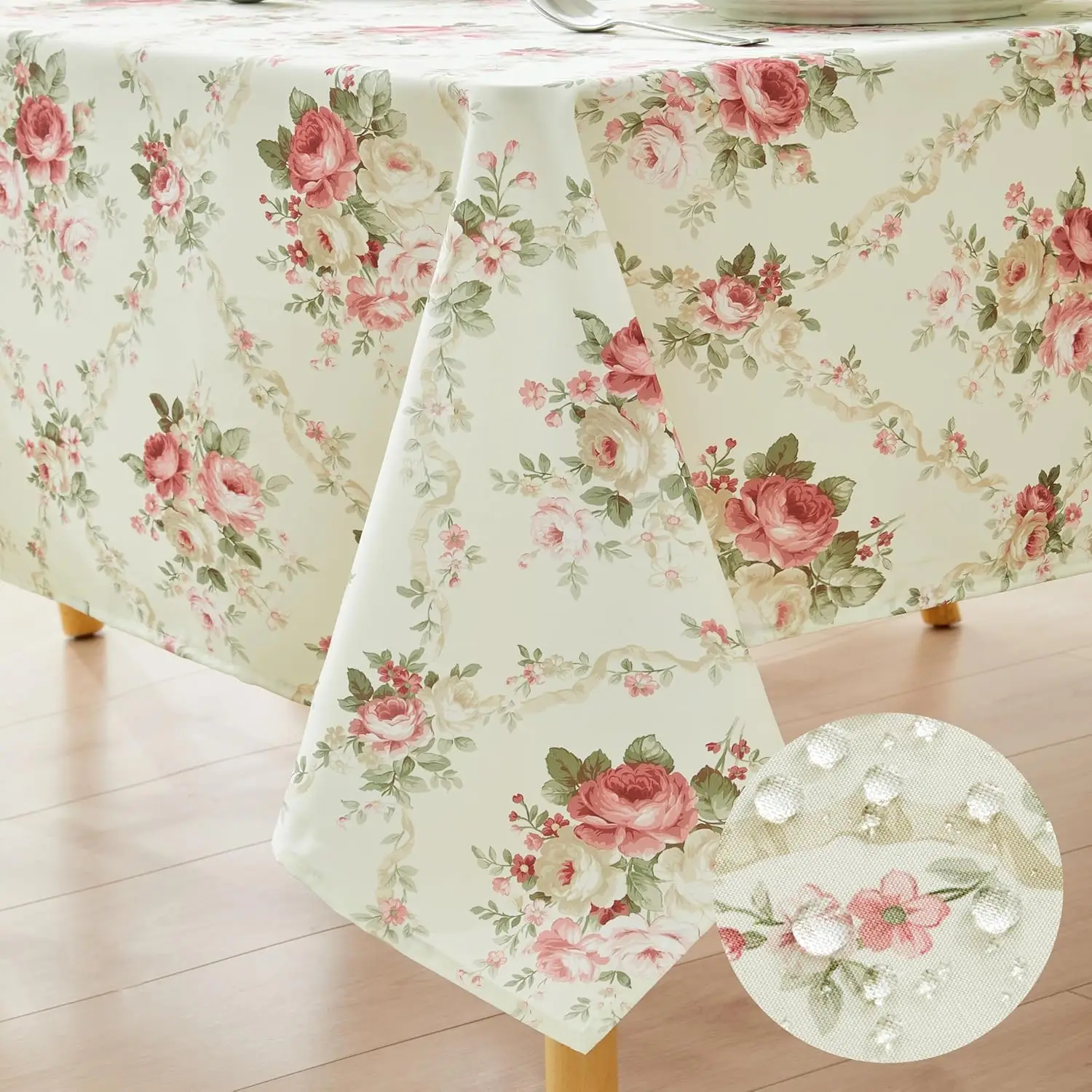 

Vintage Floral Rectangle Tablecloth Shabby Chic Flower Table Cloth Spring Table Cover Waterproof for Dinner Kitchen Picn