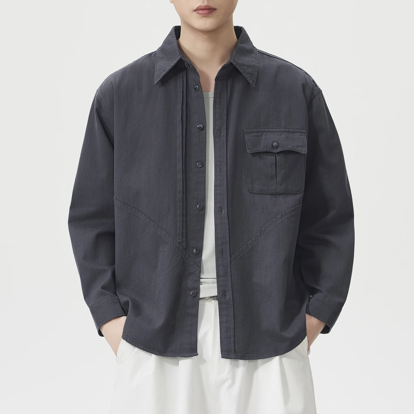 Men Pure Cotton Loose Casual Long Sleeve Shirts Man Spring Autumn Streetwear Cityboy Harajuku Fashion Vintage Cargo Shirt