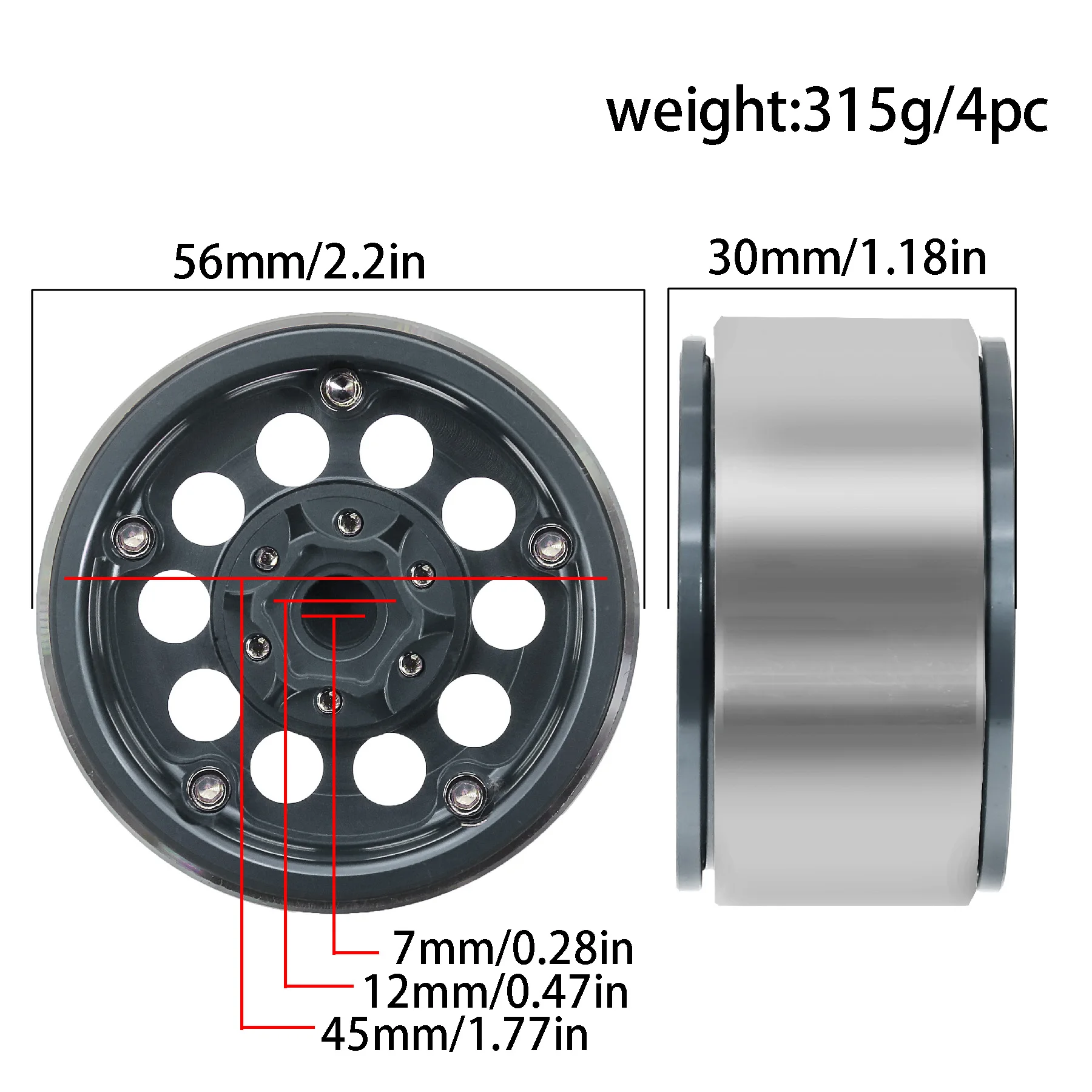 RC Rims 4pcs 1.9 Inch Beadlock RC Wheel Rim Set Wheel Hub for 1:10 RC Crawler Axial SCX10 II 90046 SCX10 III AXI03007 TRX4 D90