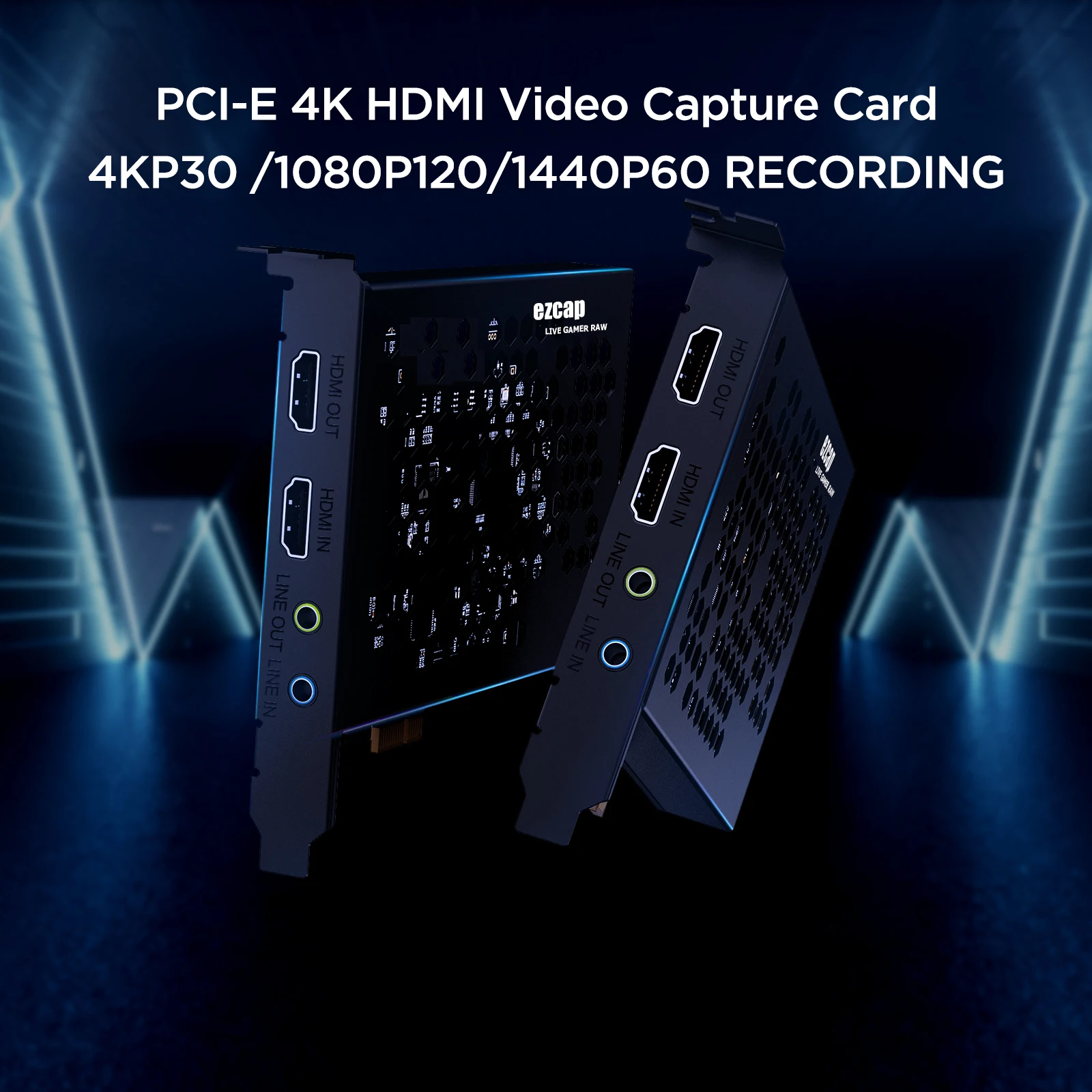Ezcap 4Kp30 HDMI Video Capture Card PCIe Gen3 Line in Out RGB24 1080p60 Video Recording for Camera Laptop PC Game Live Streaming