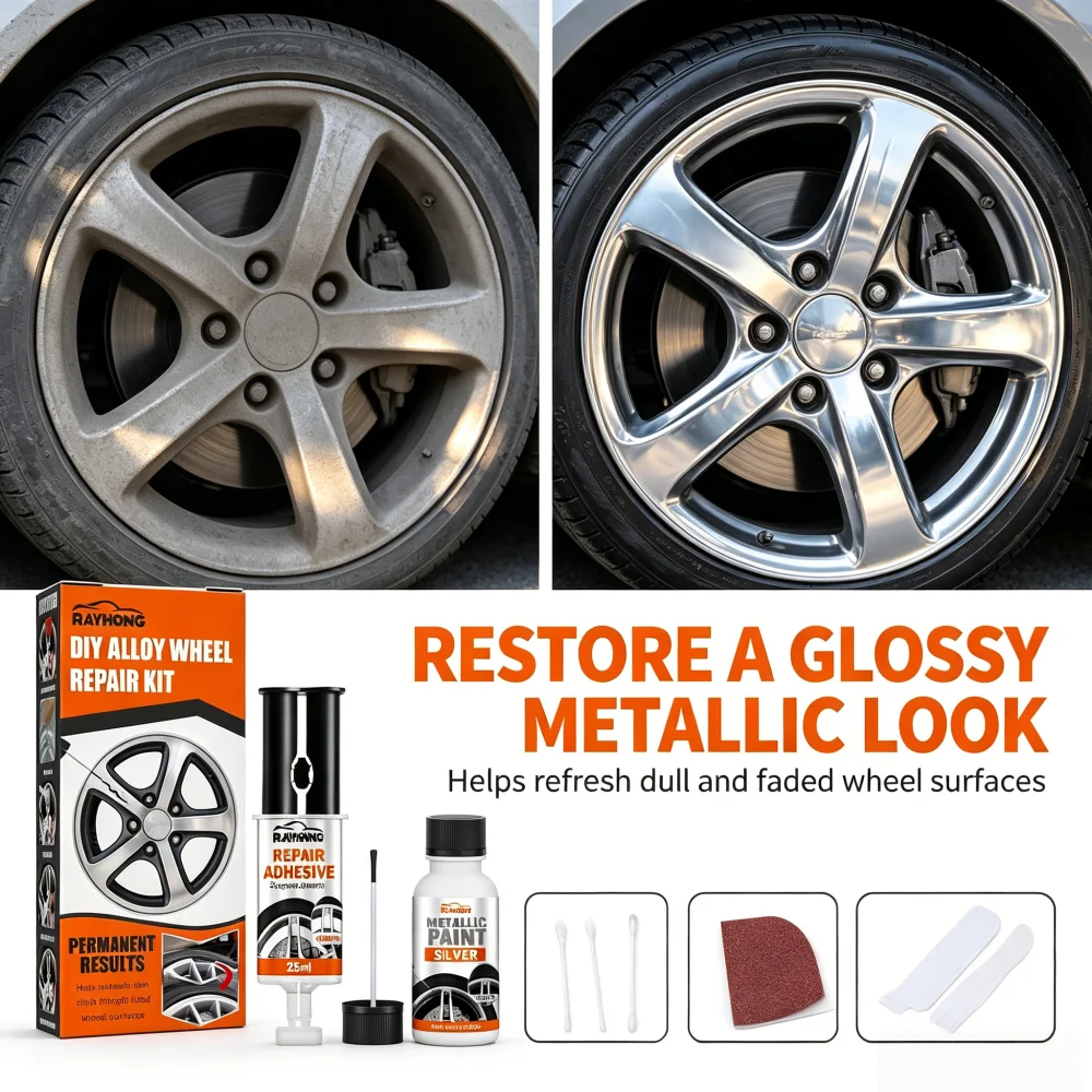 Alloy Wheel Repair Kit, Instantly Restores Scratches & Curb Rash, Permanent Glossy Silver Finish Like New