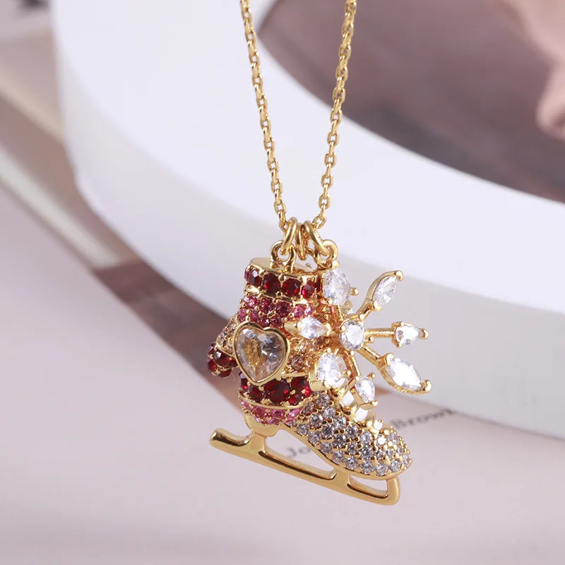 KS European and American New Fashion Classic Retro Exquisite Three-dimensional Skates Snowflake Gloves Flash Diamond Necklace