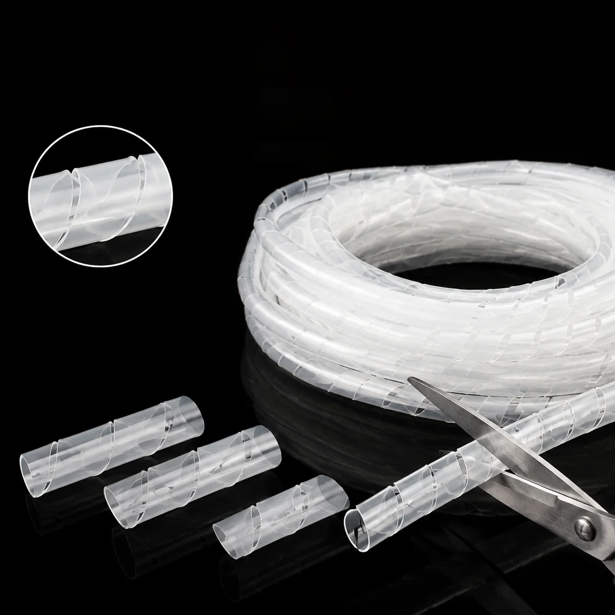 ID 4-30mm Flexible Spiral Cable Wrap Wire Protector Sleeve White Line Organizer Winding Cable Cover Pipe Wire Harness Protection