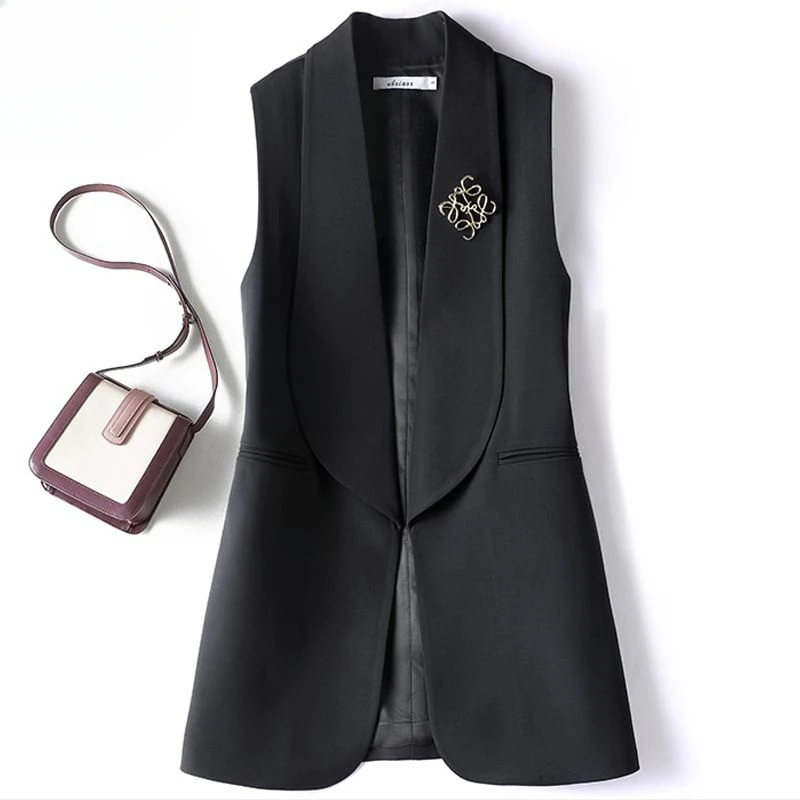 

2024 Women's Spring Autumn New Leisure Solid Color Waistcoat Female Turn Down Collar Suit Vest Ladies Slim Sleeveless Coats W751