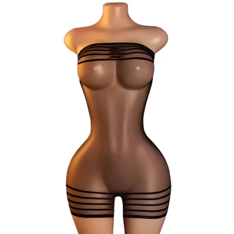 1-Piece Black Sexy Lingerie for Women: Open-Crotch Bodycon Mini Dress & Tight Bodysuit – Suitable for Sleepwear or Rave Parties