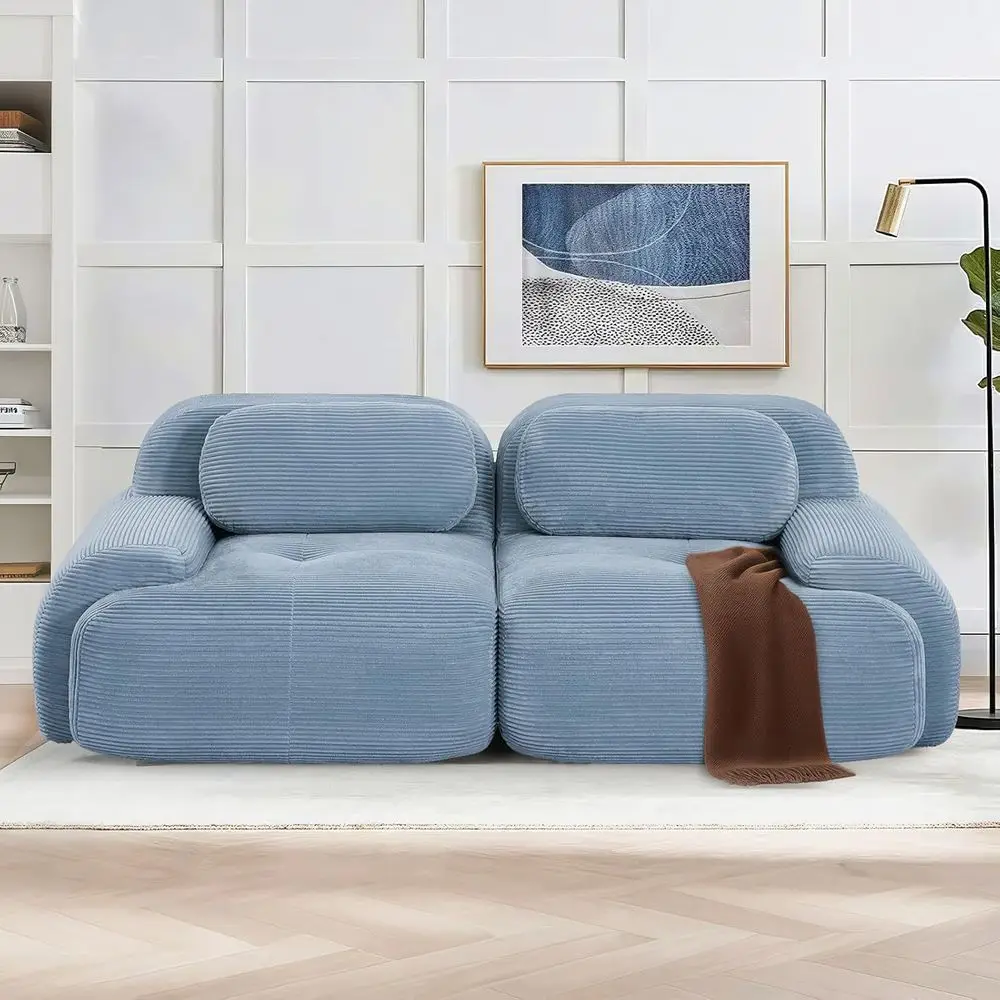 

81-дюймовый диван-софа с глубоким сиденьем, комфортный, из плюшевого вельвета, готов к использованию, компактный диван для гостиных, синий