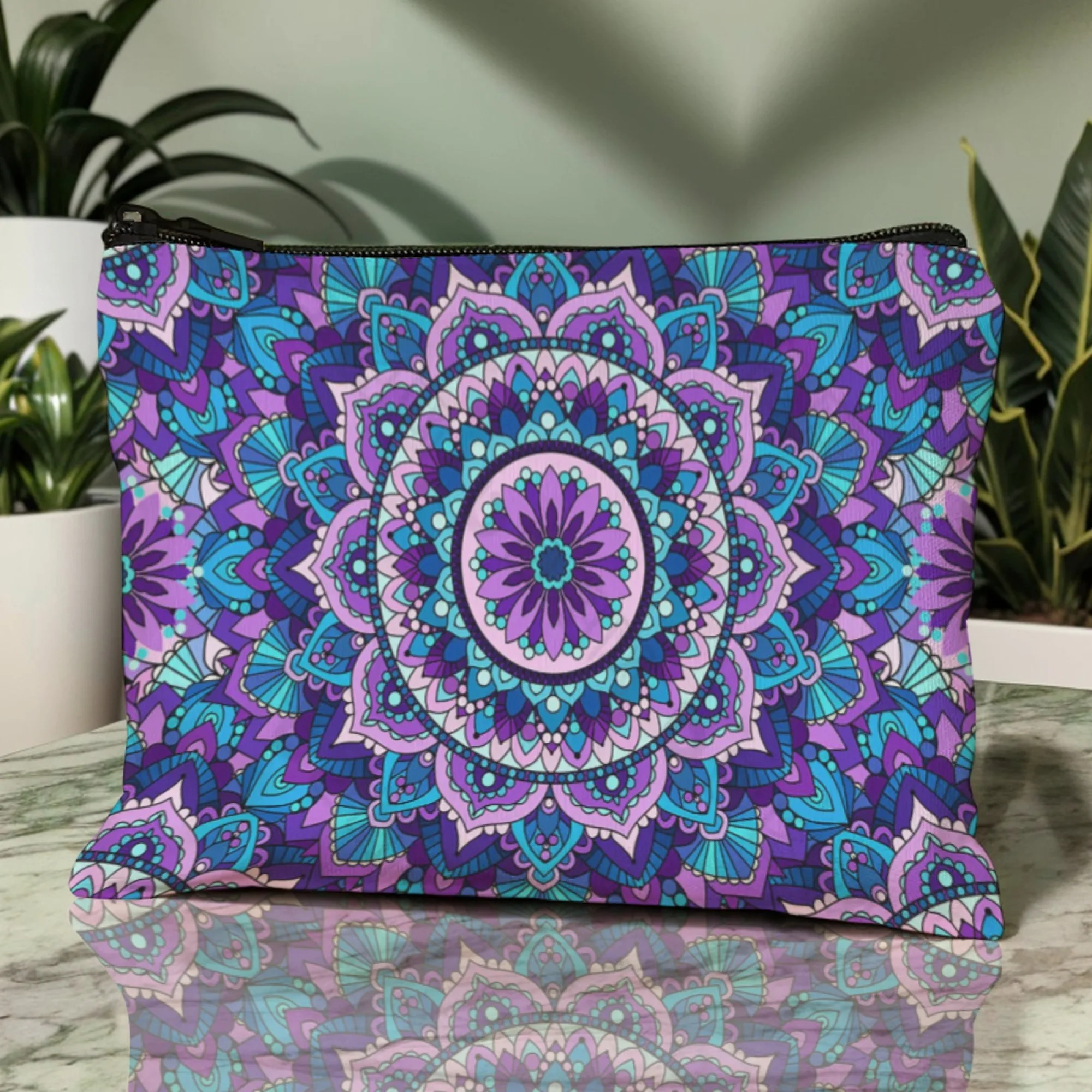 Borsa per cosmetici con stampa mandala vintage; Portamonete con pochette leggera; Astuccio per trucco portatile con cerniera